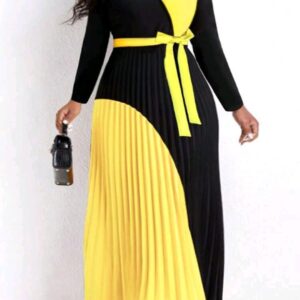 Vestido largo plisado con bloques multicolor talla uno XL