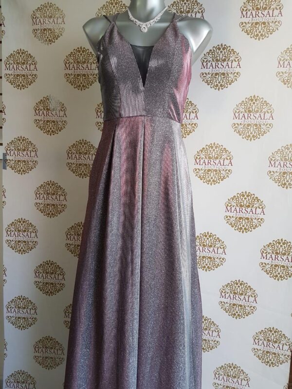 VES-382 Vestido plateado fiesta tornasol talla 9