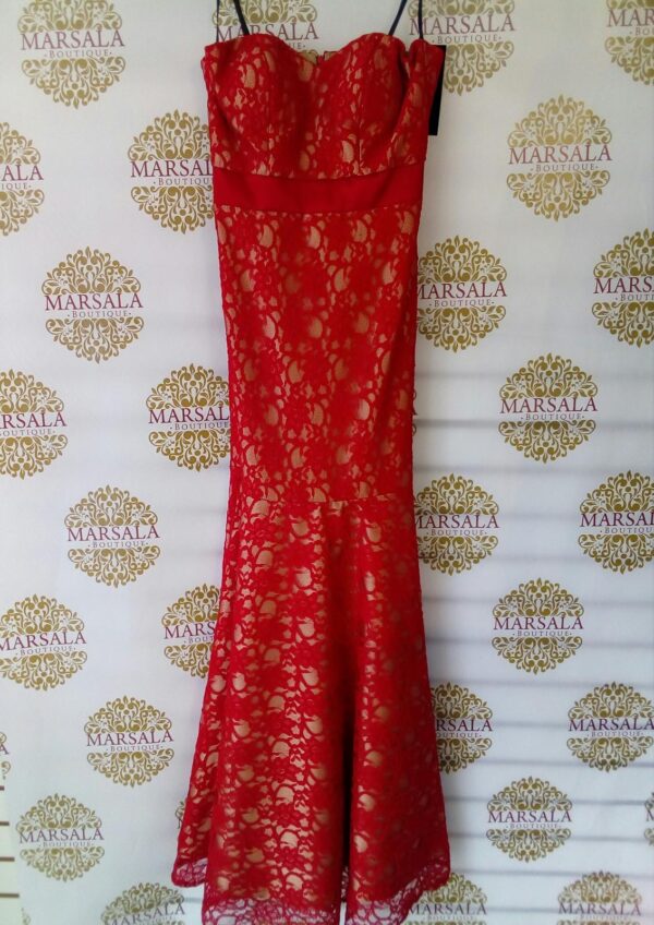 Vestido fondo café con rojo encaje (7)