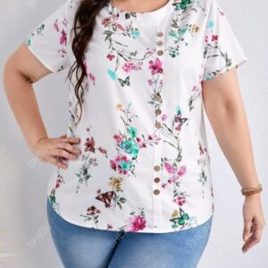 Blusa blanca floral mariposas talla XL